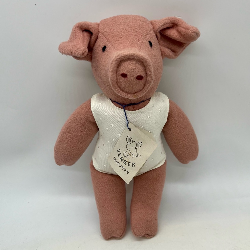 SENGER TIERPUPPEN GERMANY WOOL LAMBSWOOL PINK PIG STUFFED ANIMAL NWT +Moth Holes